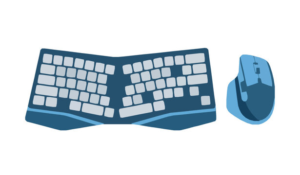 Minimal ergonomic keyboard and mouse vector illustration isolated on white background
