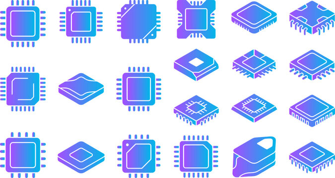 Computer chips processors abstract gradient icons collection electronic components technology hardware.