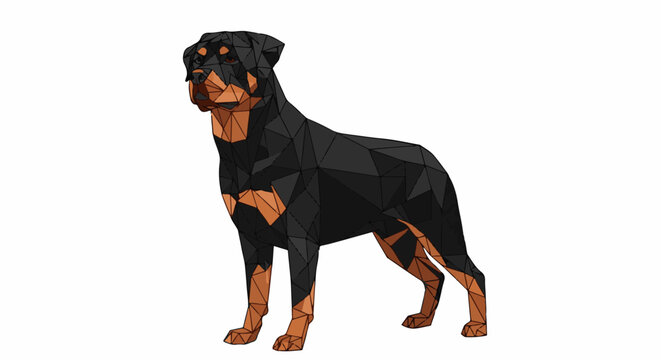Low-poly geometric black and tan canine standing