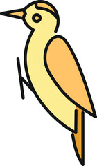 Fototapeta premium Woodpecker bird icon in outline style with yellow and orange colors