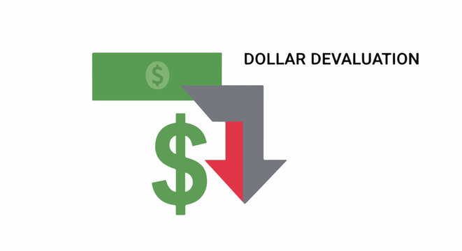 Green dollar symbol with downward trend arrow next to currency note