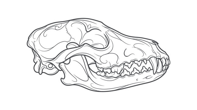Canine skull side profile line art illustration.