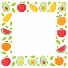 Obraz premium Fresh Fruit and Vegetable Border Design with Green Leaves