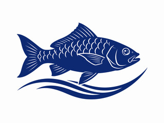 Fototapeta premium Blue Fish Swimming Above Wavy Water Graphic Illustration