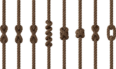 Realistic vertical rope knots vector collection with twisted cords for nautical climbing marine and decorative design © Prodip