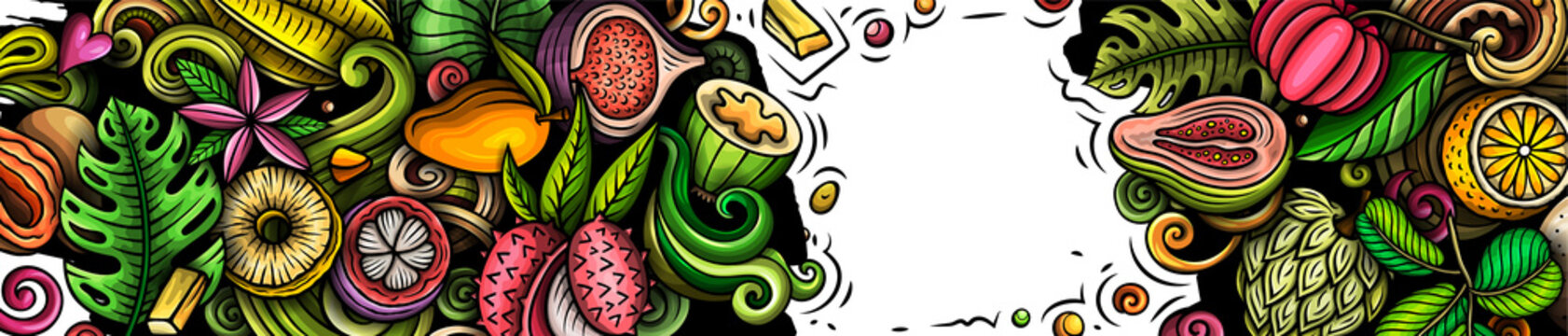 Exotic Fruits cartoon doodle illustration