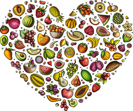 Mixed Fruits Heart Illustration