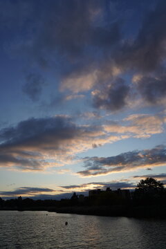 Sunset Lake Landscape with Clouds