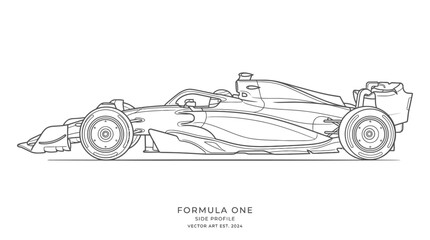 Naklejka premium Formula One racing car profile line art drawing.
