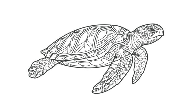 Decorative sea turtle drawing with patterned shell design.
