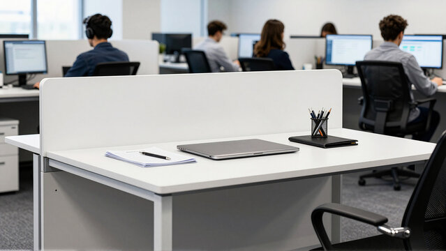 Modern Office Workspace with Employees Working at Computers