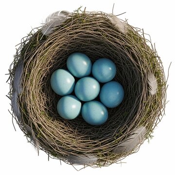 Gently cradled azure eggs in a woven nest, a serene moment of new beginnings and natural artistry.