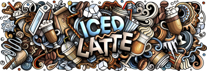 Iced Latte doodle cartoon funny illustration © balabolka