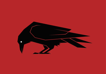 Obraz premium Minimalist black raven silhouette illustration on a red background