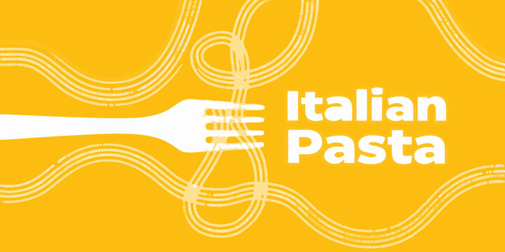 pasta illustration with fork and spaghetti flat vector design