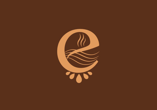Minimalist brown and peach organic logo design with letter e