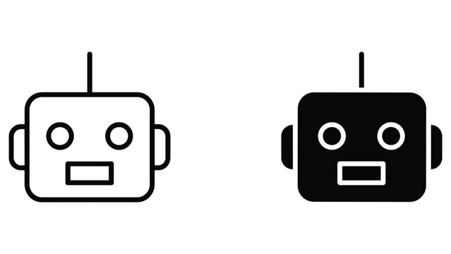 Friendly robot head avatar icon in outline and solid vector illustration set