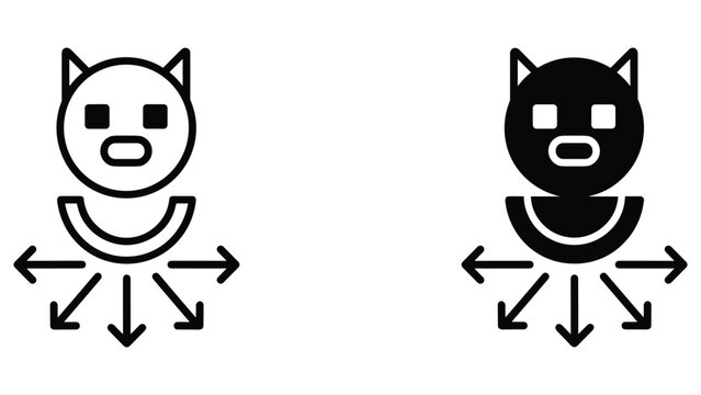 Abstract cat head icon with directional arrows in outline and solid vector style