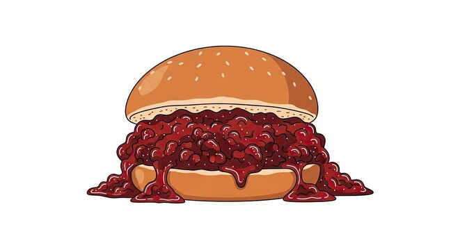 Illustration of sloppy joe sandwich with sauce.