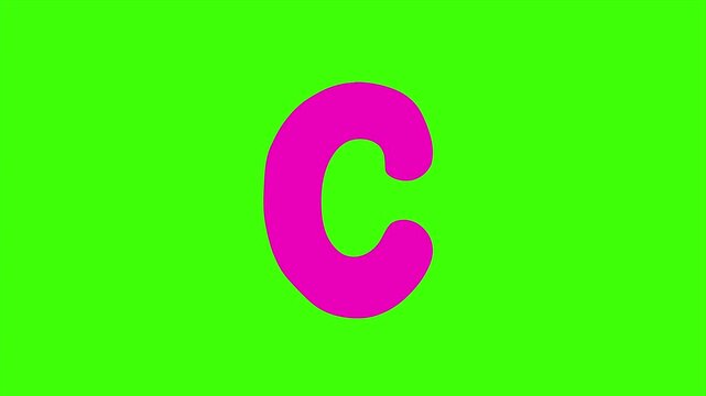 A Playful Pink Cartoon Letter C Isolated 4k stock animation video on a green screen background for chroma key background for video editing.