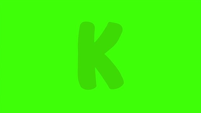 A Dark Green Cartoon Letter K Isolated 4k stock animation video on a green screen background for chroma key background for video editing.