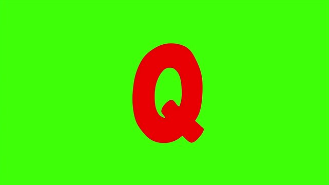 A Bold Red Cartoon Letter Q Isolated 4k stock animation video on a green screen background for chroma key background for video editing.