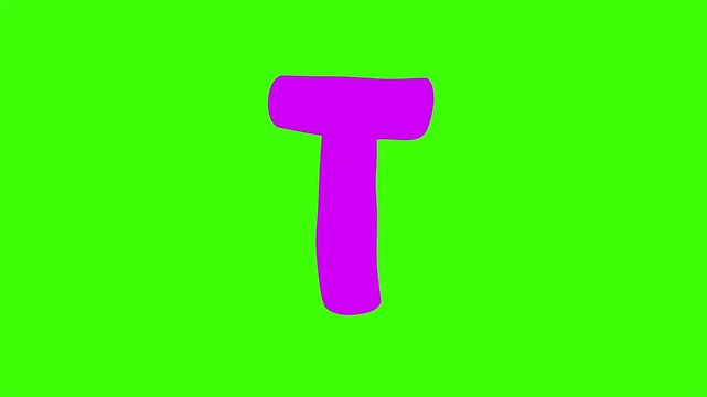 A Playful Purple Cartoon Letter T Isolated 4k stock animation video on a green screen background for chroma key background for video editing.