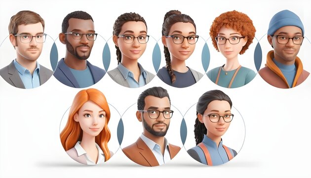 Sets of people avatar collection.3d render.Isolated on white background with portrait circles.