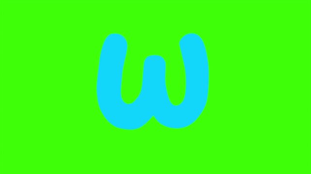 A Vibrant Cyan Cartoon Letter W Isolated 4k stock animation video on a green screen background for chroma key background for video editing.