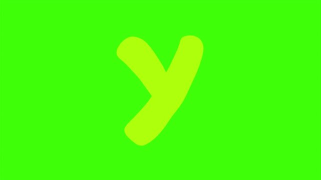 A Bright Lime Yellow Cartoon Letter Y Isolated 4k stock animation video on a green screen background for chroma key background for video editing.