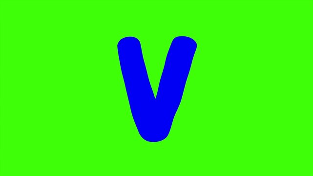 A Bold Blue Cartoon Letter V Isolated 4k stock animation video on a green screen background for chroma key background for video editing.