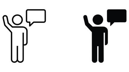 Person waving hand with speech bubble icon in outline and solid black styles © NaharVisuals