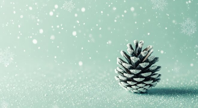A serene holiday background featuring a soft silvery light green palette with delicate snowflakes creating a crisp and fresh atmosphere, bokeh, texture, serene