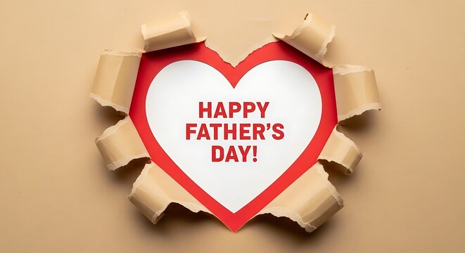 A father day greeting card with a white heart shape inside a torn paper background