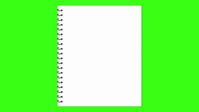 Blank white spiral notebook on green screen chroma key background