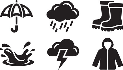 Rainy Weather and Autumn Season Vector Icon Set © RASHEDUL