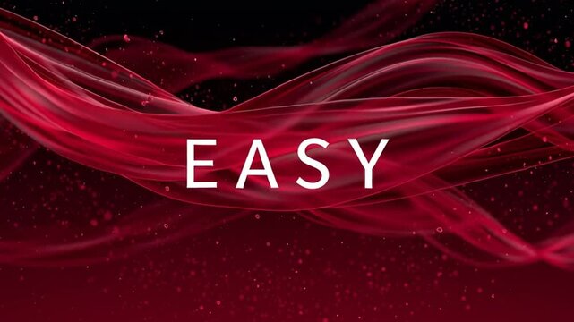 The scene features bold words with a liquid texture creating dynamic shapes. The background is dark, accentuating the vibrant colors and smooth movements of the design.