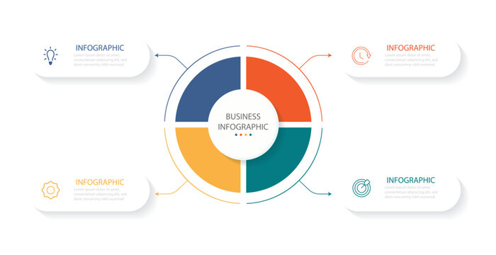 Business data visualization. Four section infographic diagram. Venn diagram infographic chart template for business  presentation with  diagram elements vector illustration. 