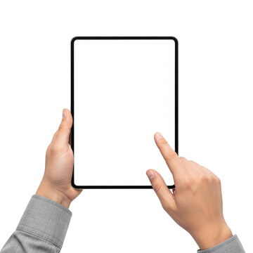 Hands holding a blank tablet device for interaction