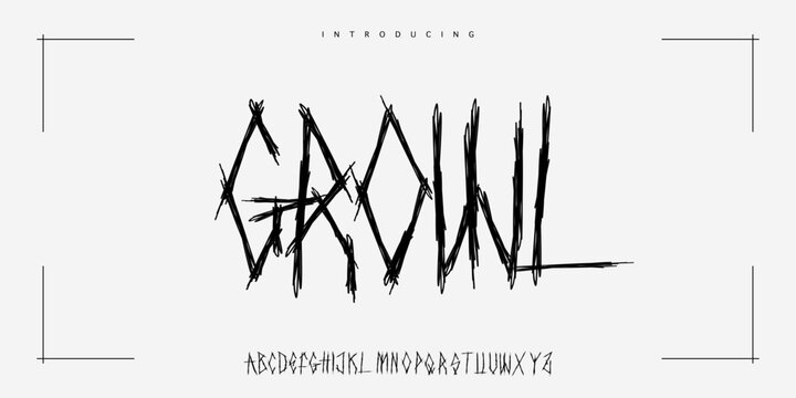 Growl: A horror scratch display. Spooky claw font for slasher movie posters, scary gaming logos, and Halloween branding.