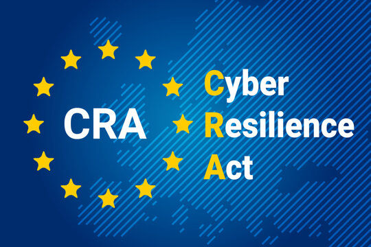 EU Cyber Resilience Act - CRA, representing European cybersecurity regulations and legal compliance over a map of Europe. vector illustration