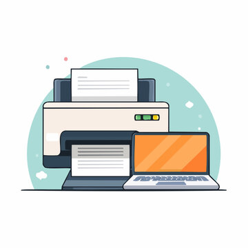 Printer and Laptop Illustration