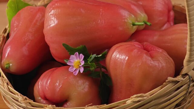 Red rose apple on basket