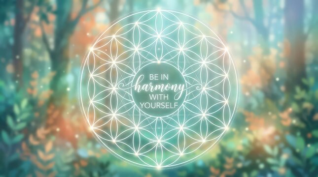 Flower of life mandala with inspirational quote spiritual wellness and self care concept
