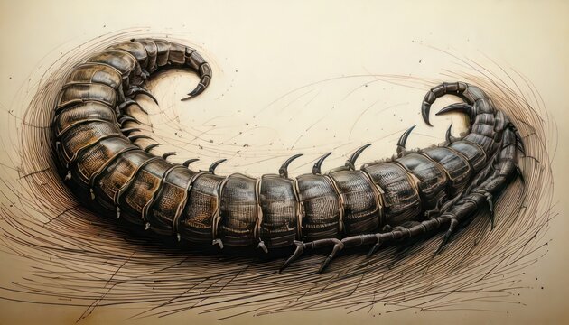 Detailed Illustration of a Segmented, Armored Insectoid Creature.