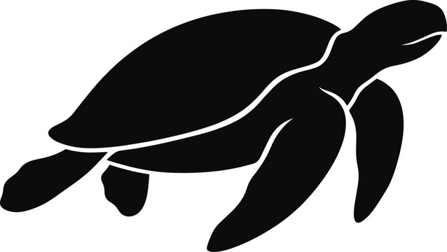 Black silhouette of sea turtle swimming gracefully in minimalist marine design concept representing ocean wildlife and aquatic conservation illustration