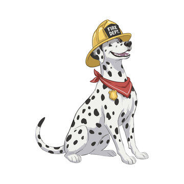 Dalmatian dog in firefighter costume cartoon vector illustration