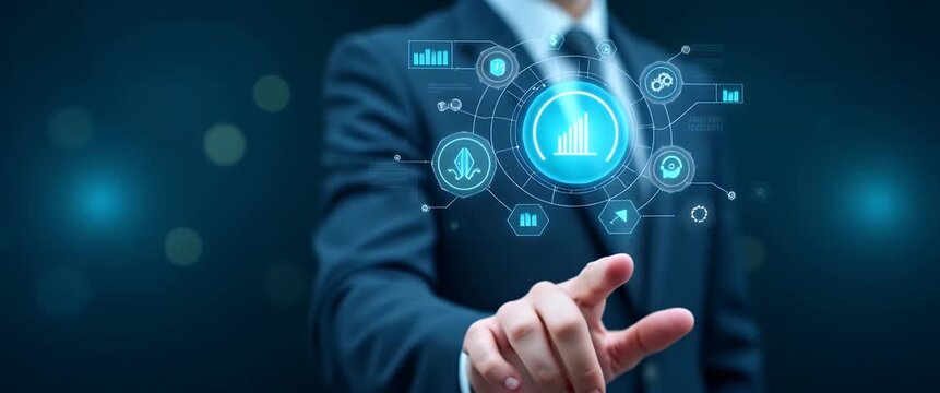 Hand interacting with holographic risk assessment tools for profit and revenue with empty space background concept as A hand utilizing holographic risk assessment tools to evaluate profit and revenue 