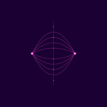 A scientific physics diagram showing magnetic field lines between two points in a professional illustration