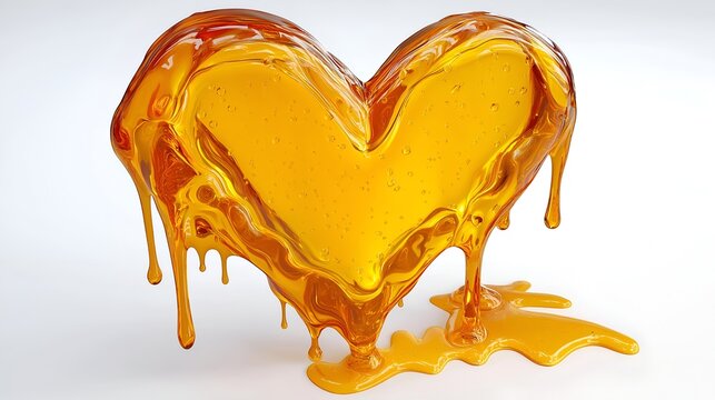 A vibrant, dripping heart shape made of honey, symbolizing sweetness and love. Perfect for themes of affection, culinary art, and natural ingredients.